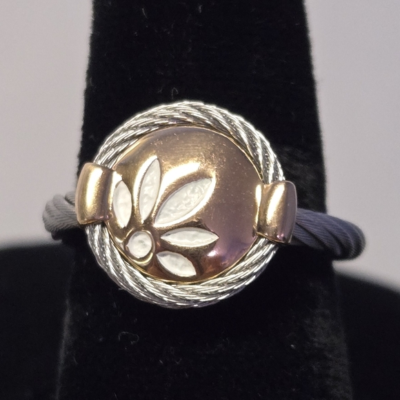 Charriol Silver Cable Ring With Gold and Enamel Flower Design - Picture 10 of 10